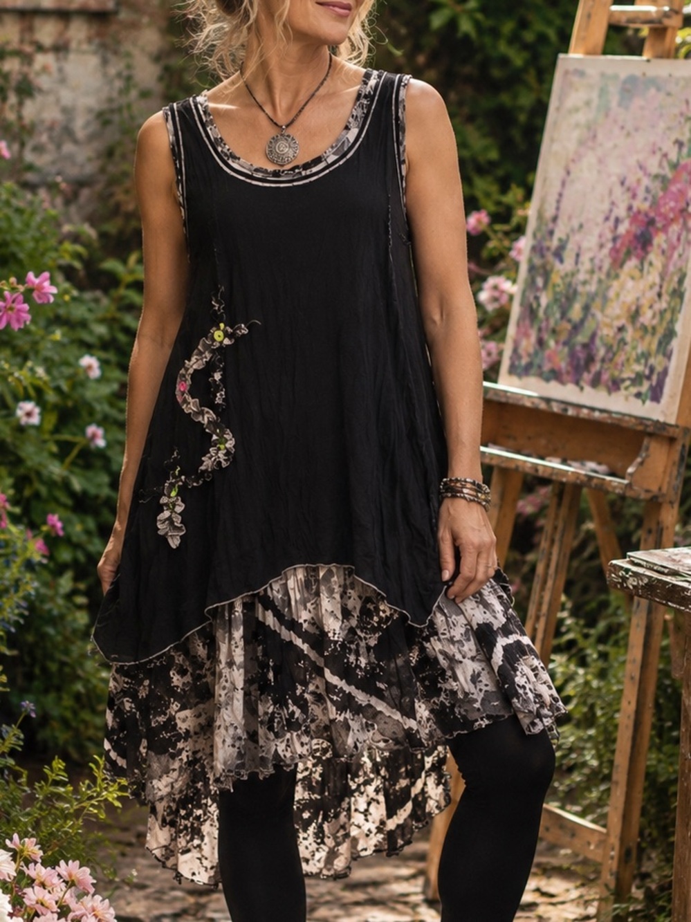 Stella Morgan Art-to-Wear Lagenlook Tunic Dress | Layered Boho Boutique Size 14